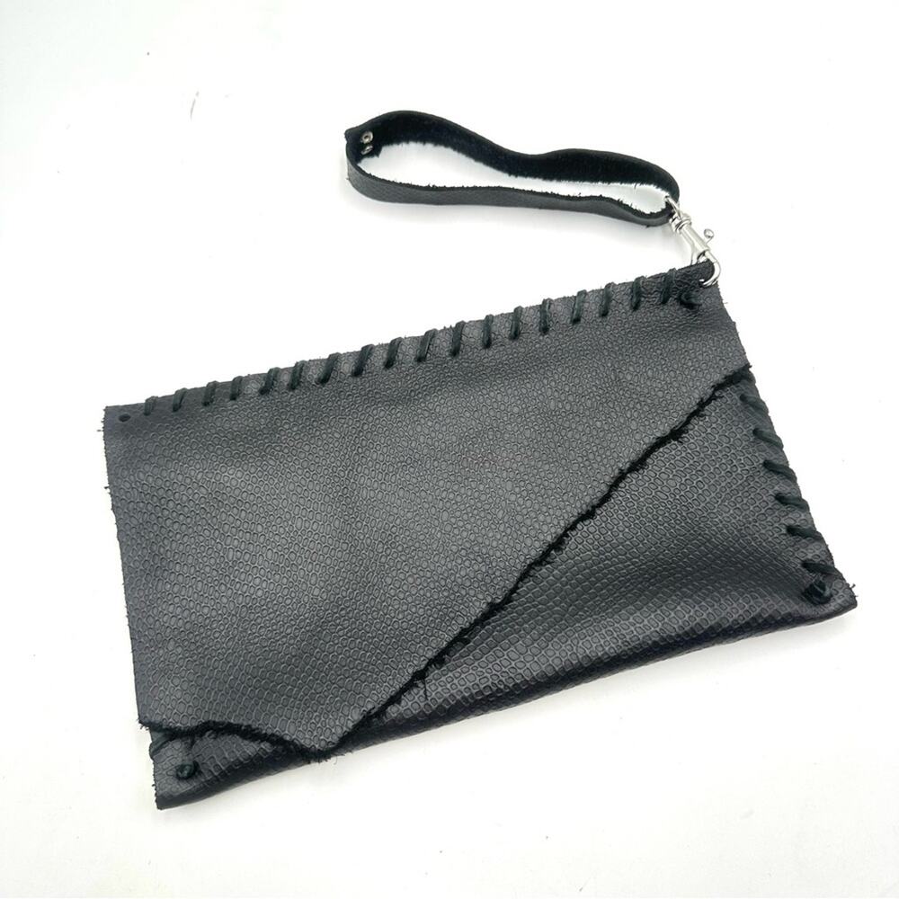 HANDCRAFTED black leather clutch - one of a kind